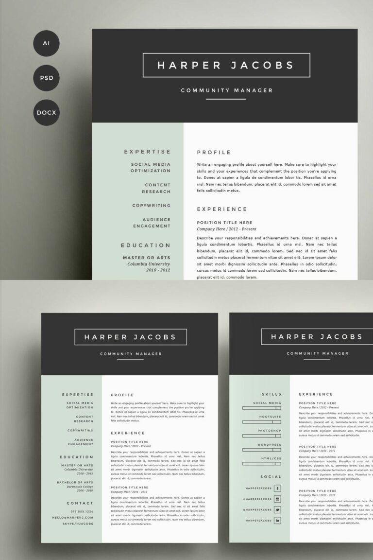 Resume Template 4 Pack | CV Template – MasterBundles