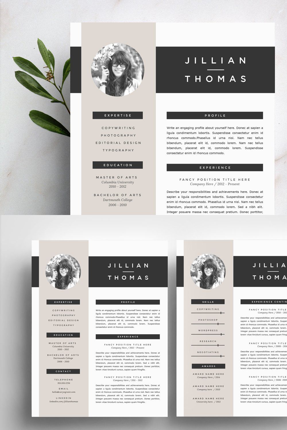 Resume Template 4 Pack | CV Template pinterest preview image.