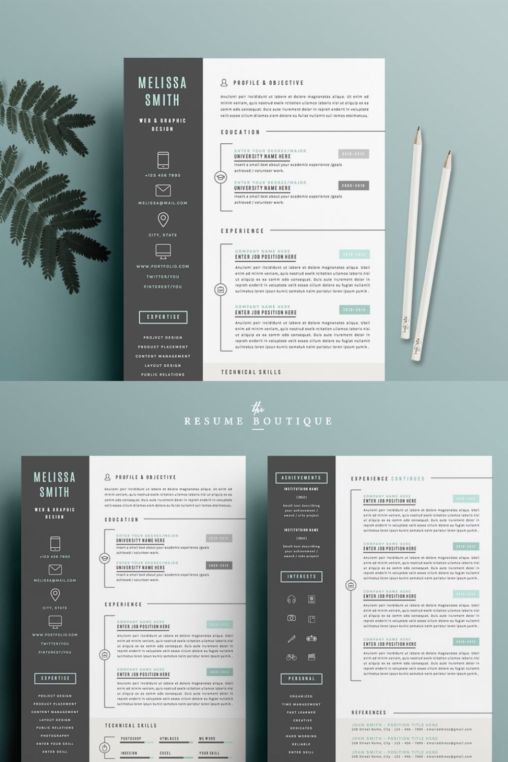 Resume Template 4 page pack | Iconic pinterest preview image.
