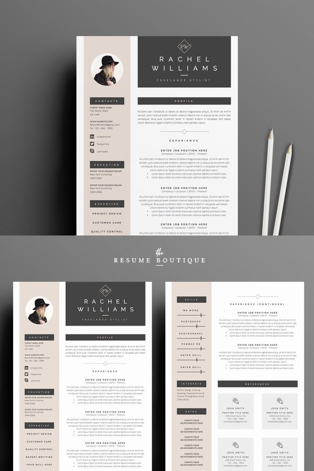 Resume Template 4 page pack | Sultry pinterest preview image.
