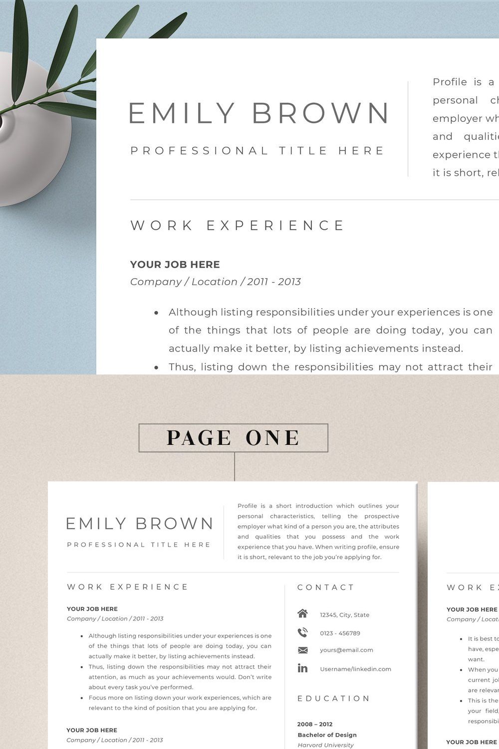 Resume Template 4 Pages pinterest preview image.