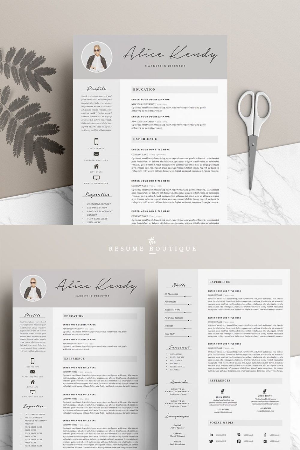 Resume Template 4 pages | Charming pinterest preview image.