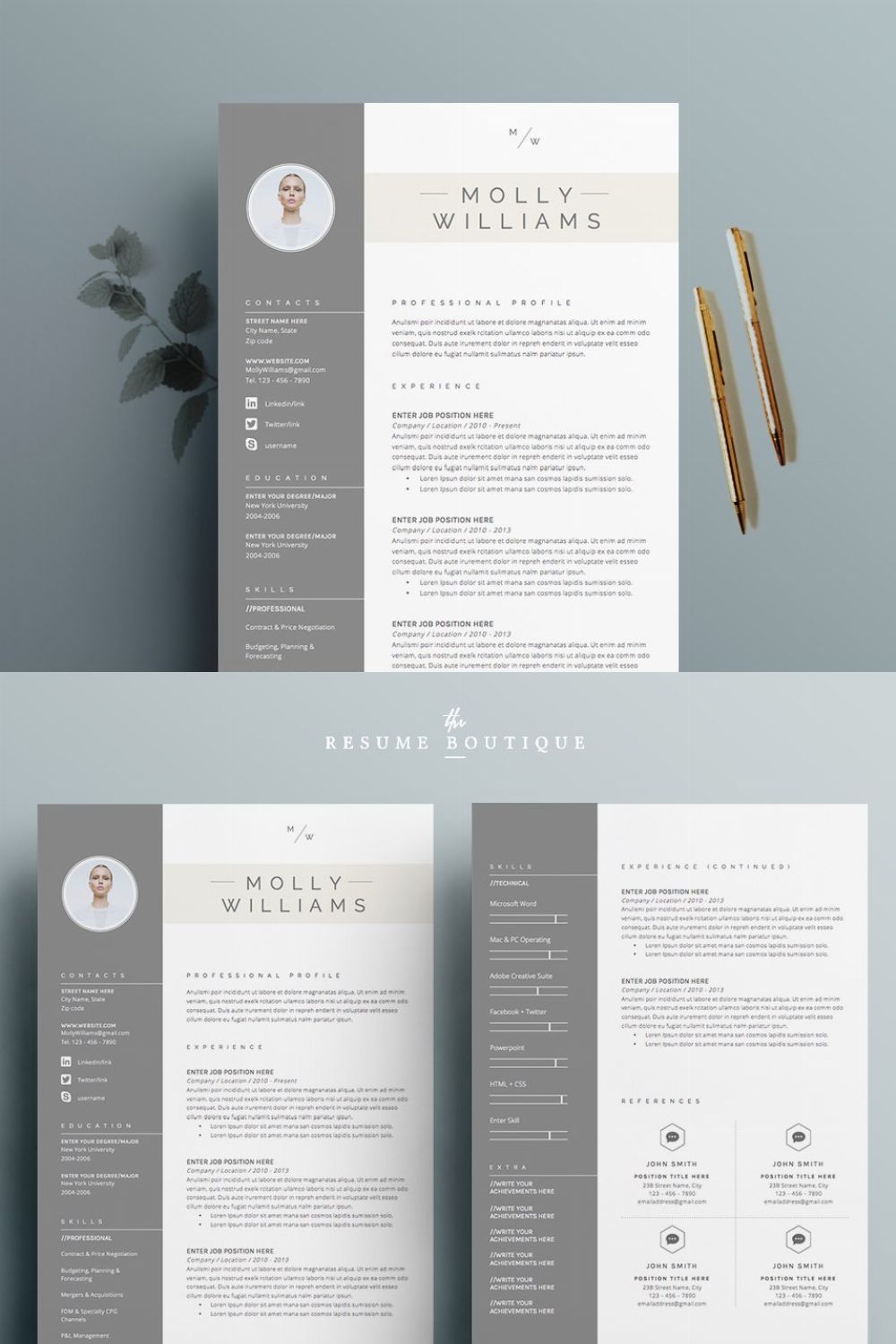 Resume Template 4 pages | Minerva pinterest preview image.