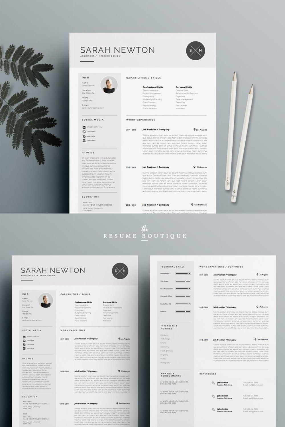 Resume Template 4 pages | Moonlight pinterest preview image.