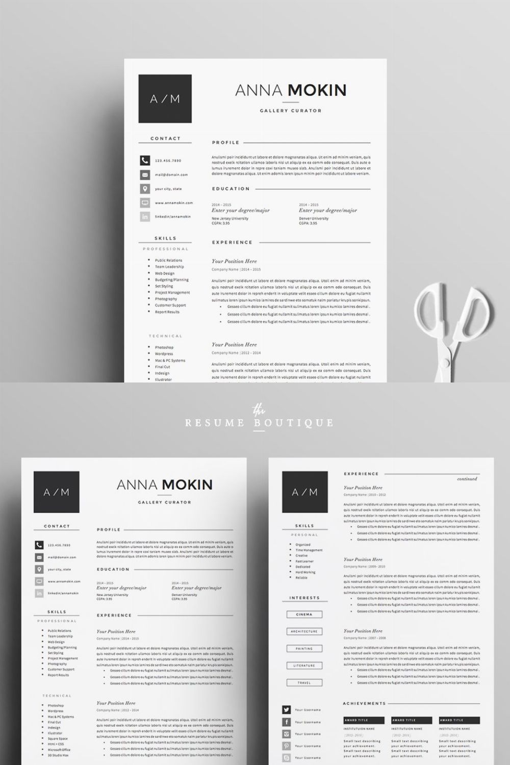 Resume Template 5 page pack | Smoke pinterest preview image.
