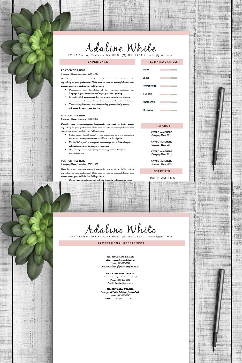 Resume Template "Adaline" pinterest preview image.
