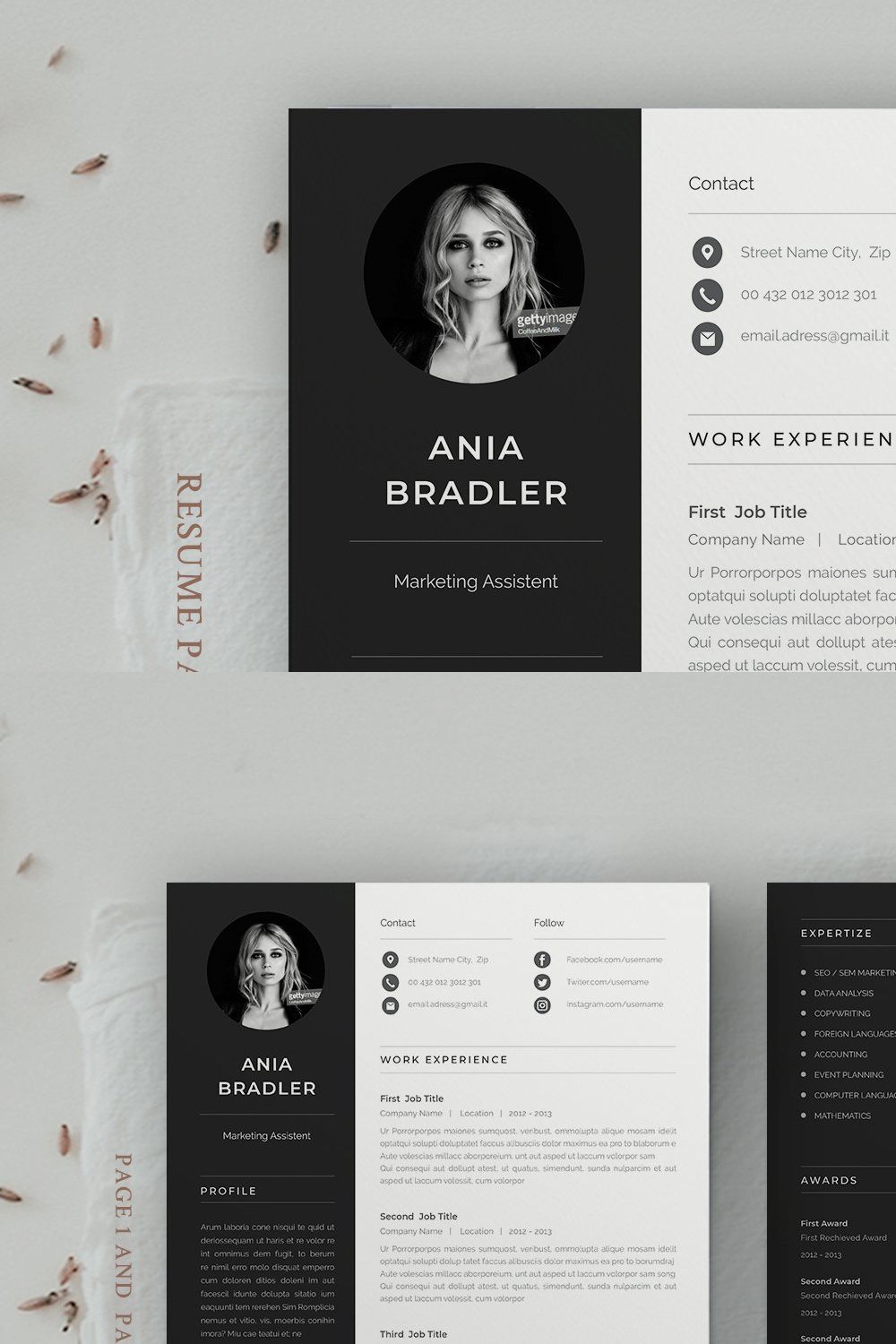 Resume Template | Ania pinterest preview image.