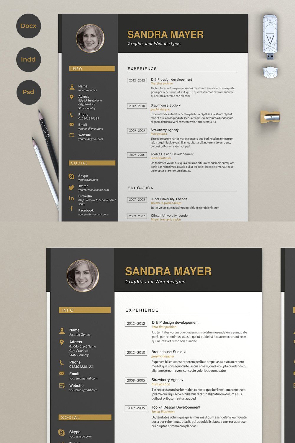 Resume Template B pinterest preview image.
