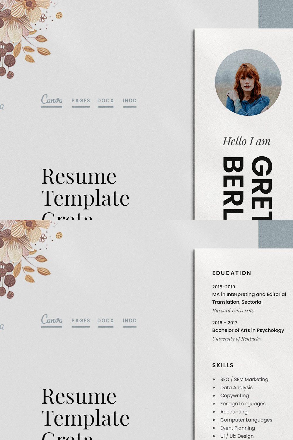 Resume Template Canva pinterest preview image.