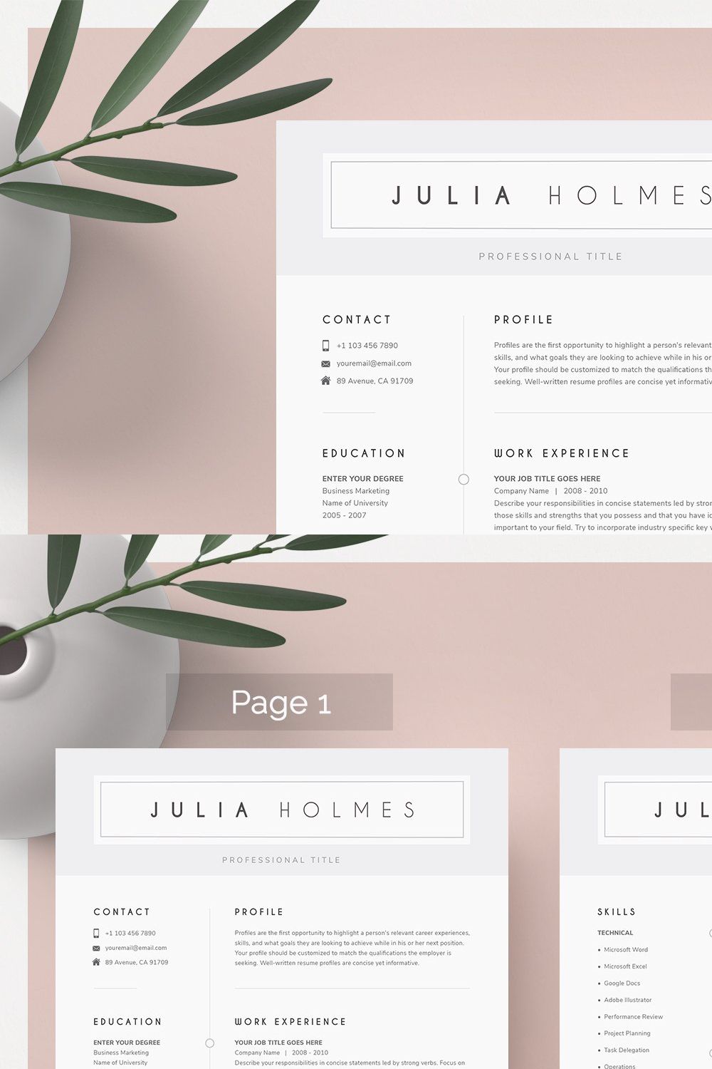 Resume Template & Cover Letter pinterest preview image.