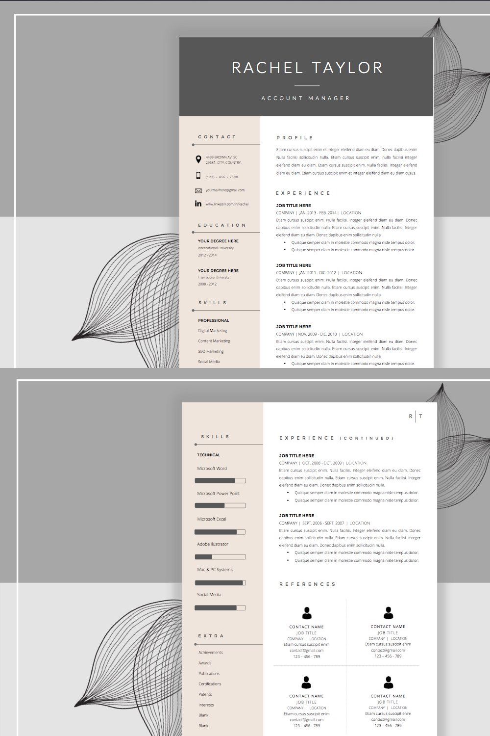 Resume Template & Cover Letter pinterest preview image.