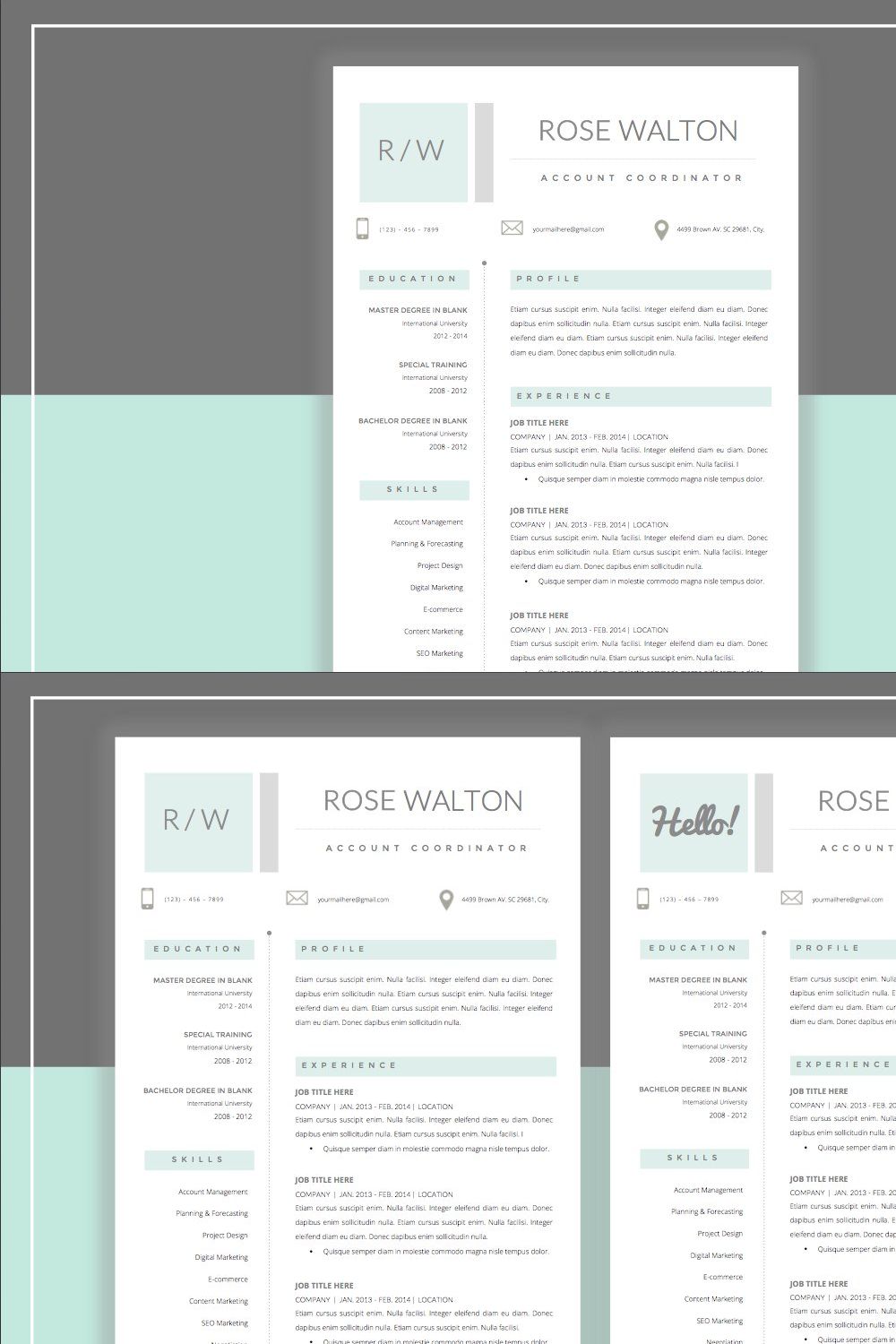 Resume Template & Cover Letter pinterest preview image.