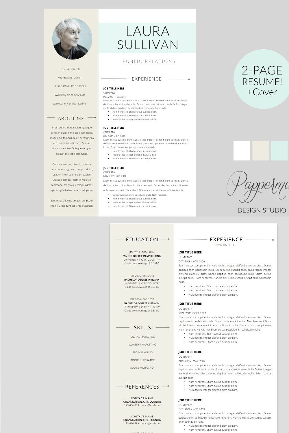 Resume Template + Cover Letter  WORD pinterest preview image.