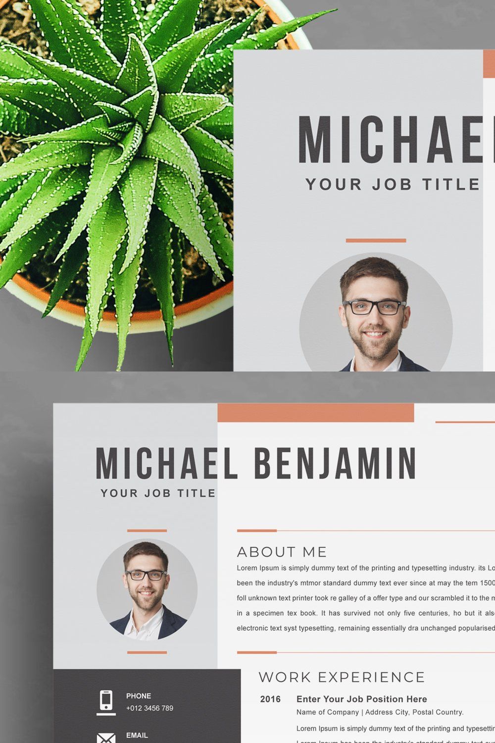 Resume Template / CV pinterest preview image.