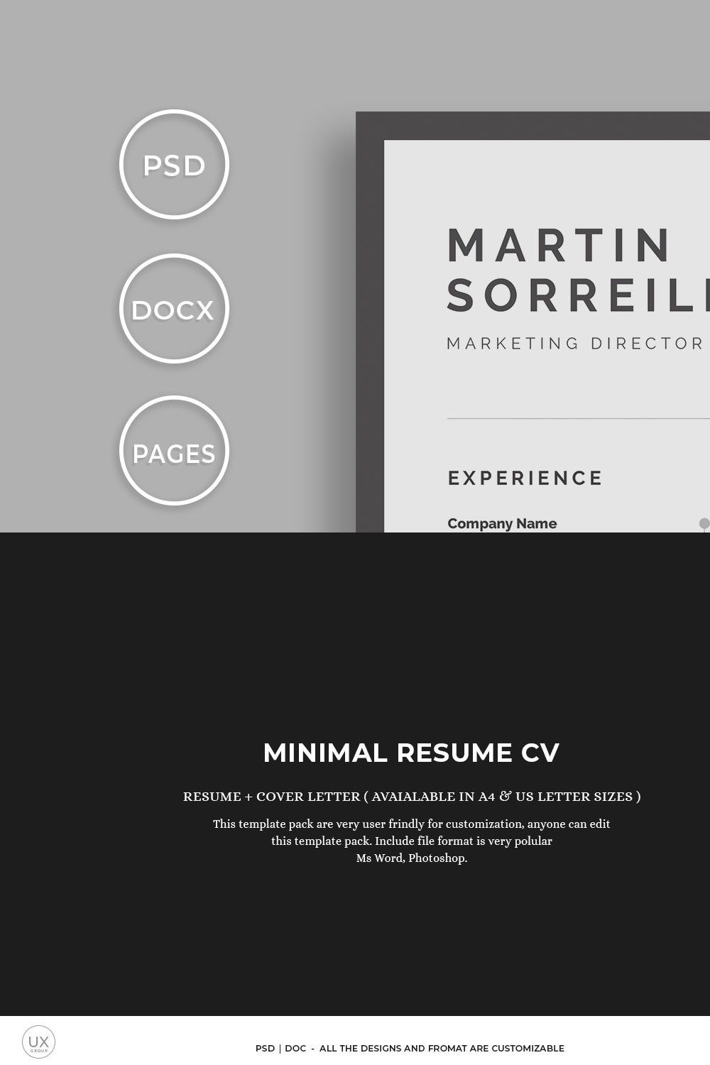 Resume Template / CV pinterest preview image.