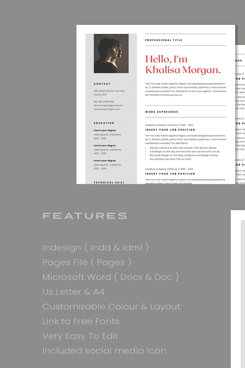 Resume Template / CV pinterest preview image.