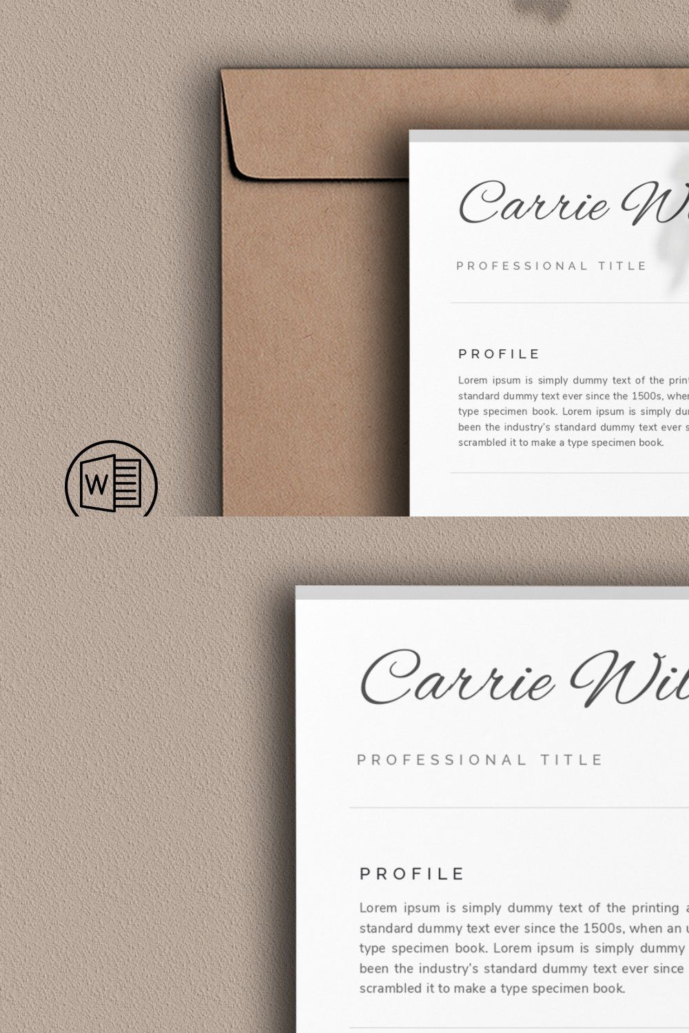 Resume template / CV pinterest preview image.