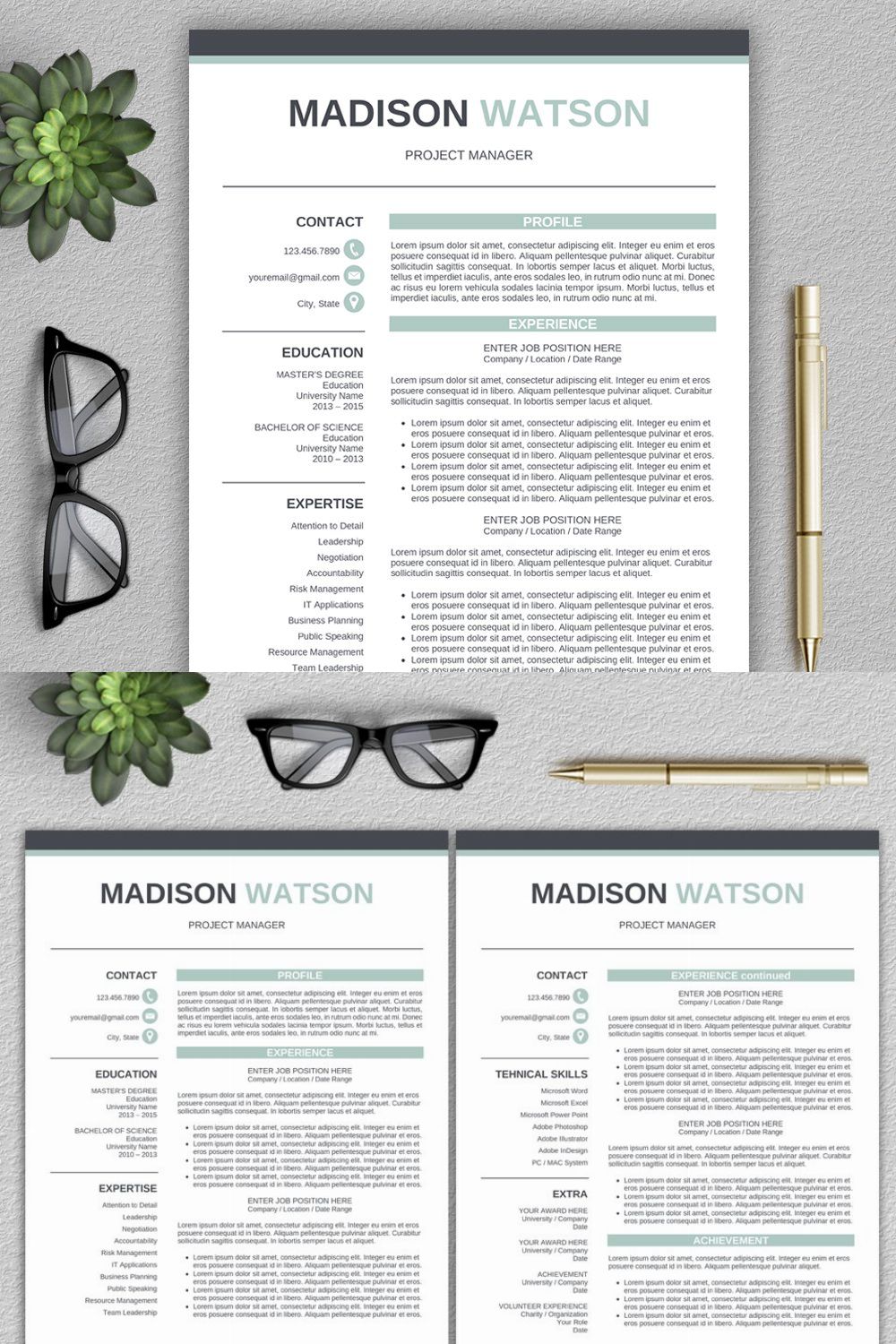 Resume Template | CV + Cover Letter pinterest preview image.