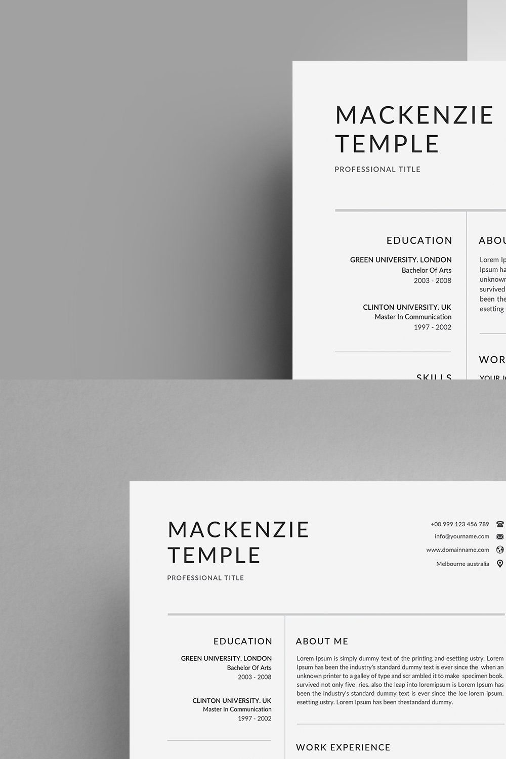 Resume Template | CV + Cover Letter pinterest preview image.