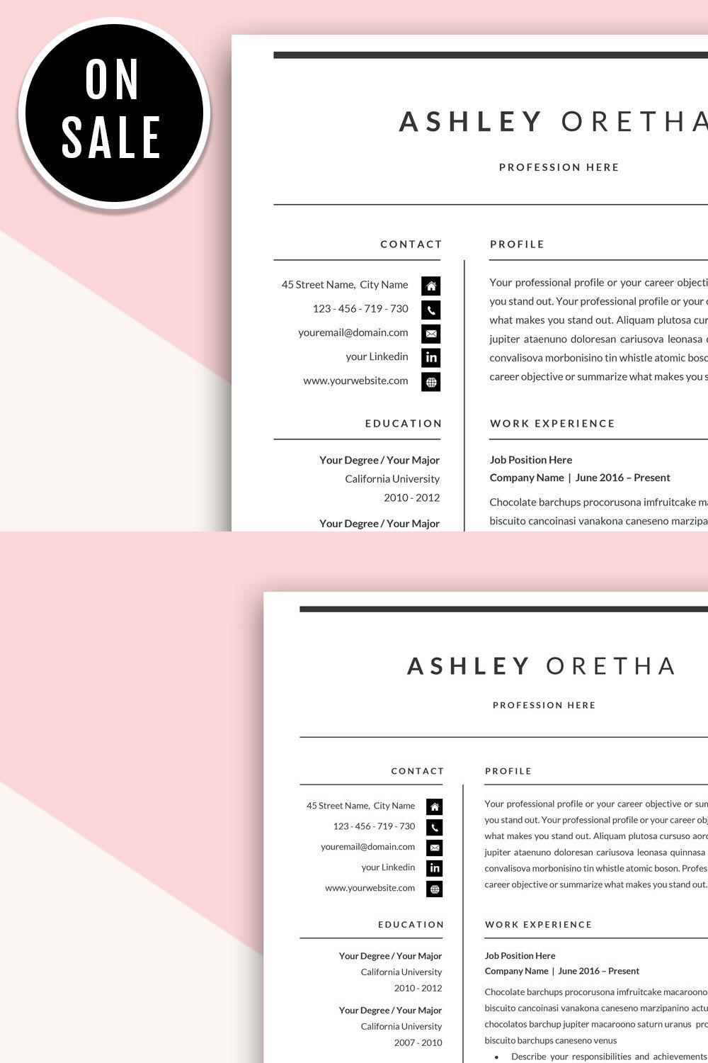 Resume Template CV for Word pinterest preview image.