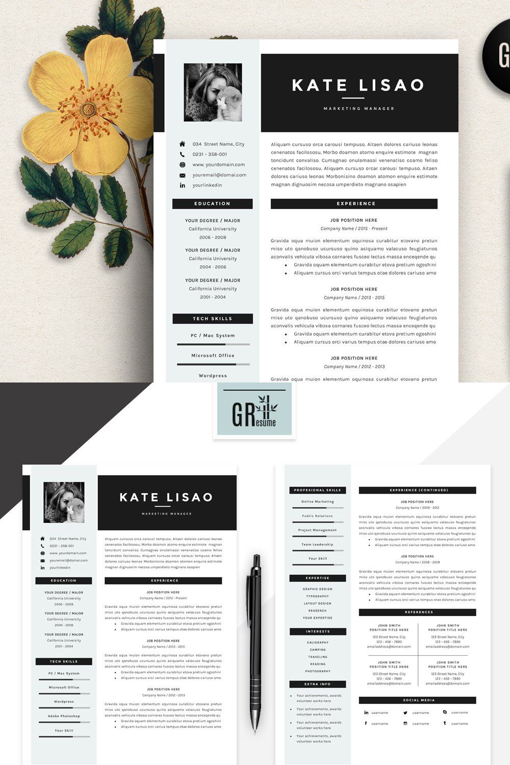 Resume Template | CV Template - 09 pinterest preview image.