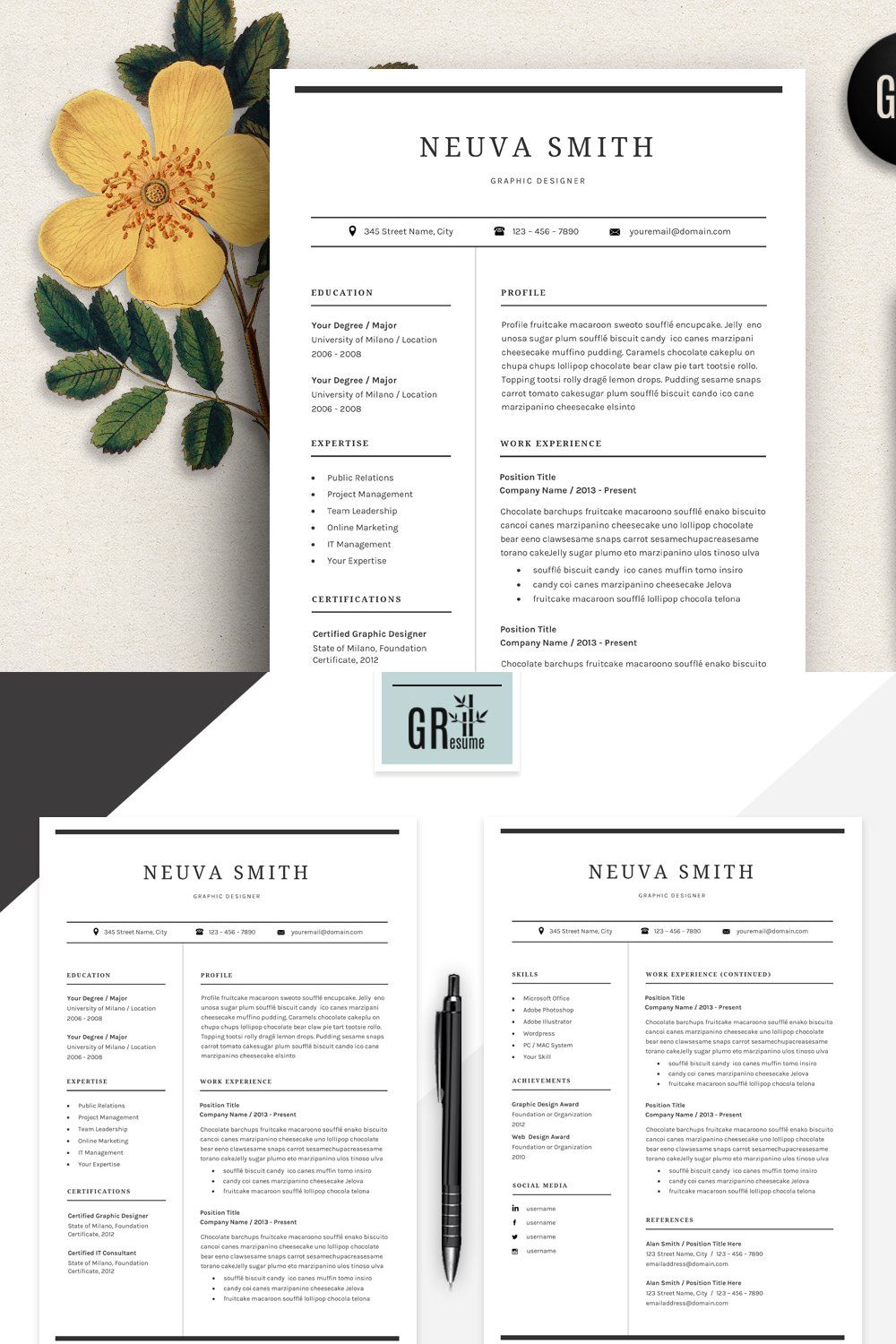 Resume Template | CV Template - 10 pinterest preview image.