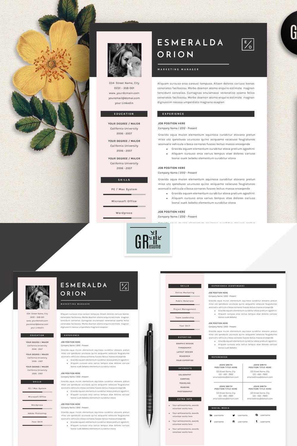 Resume Template | CV Template - 11 pinterest preview image.