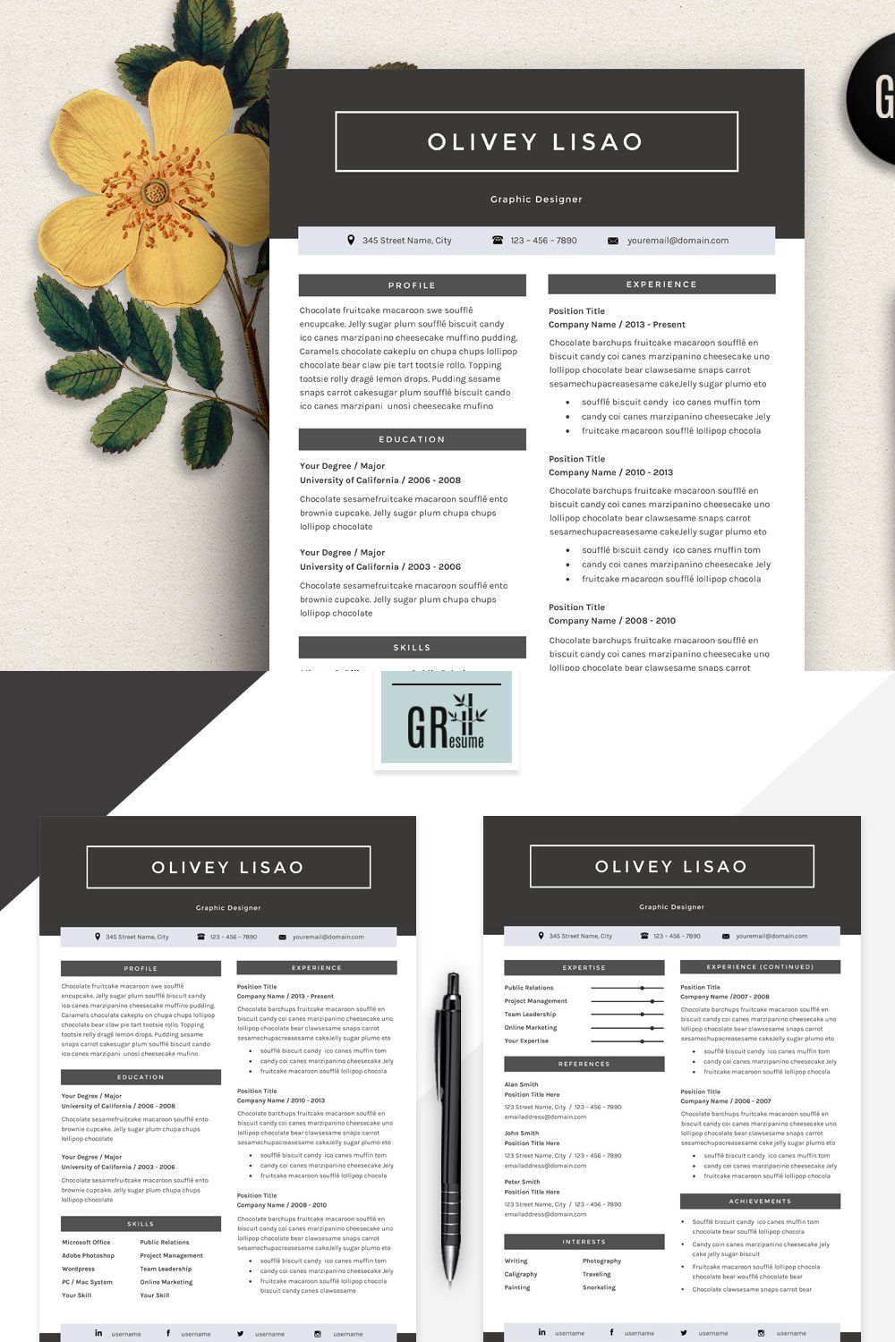 Resume Template | CV Template - 12 pinterest preview image.