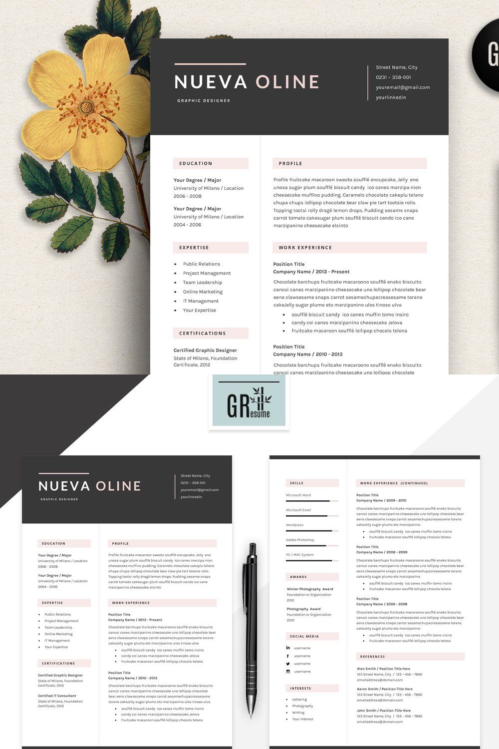 Resume Template | CV Template - 14 pinterest preview image.