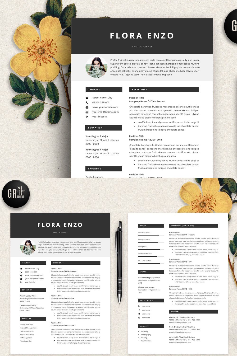 Resume Template | CV Template - 15 pinterest preview image.