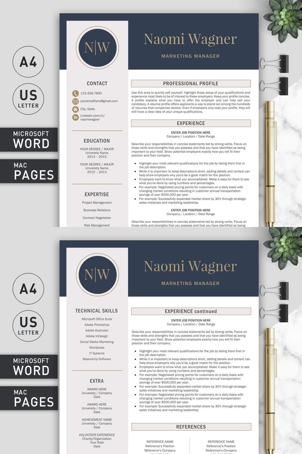 Resume Template / CV Template pinterest preview image.