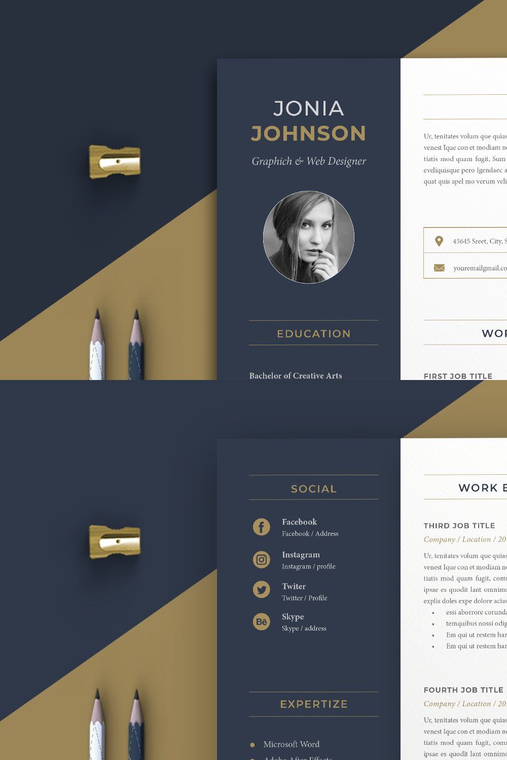 Resume Template / Cv Template pinterest preview image.
