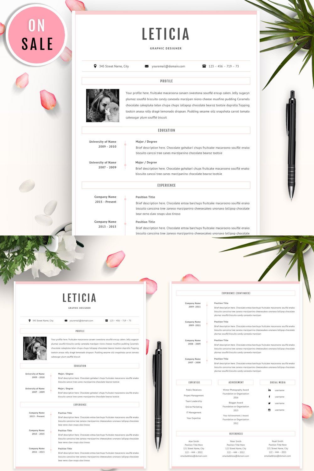 Resume Template | CV Template pinterest preview image.