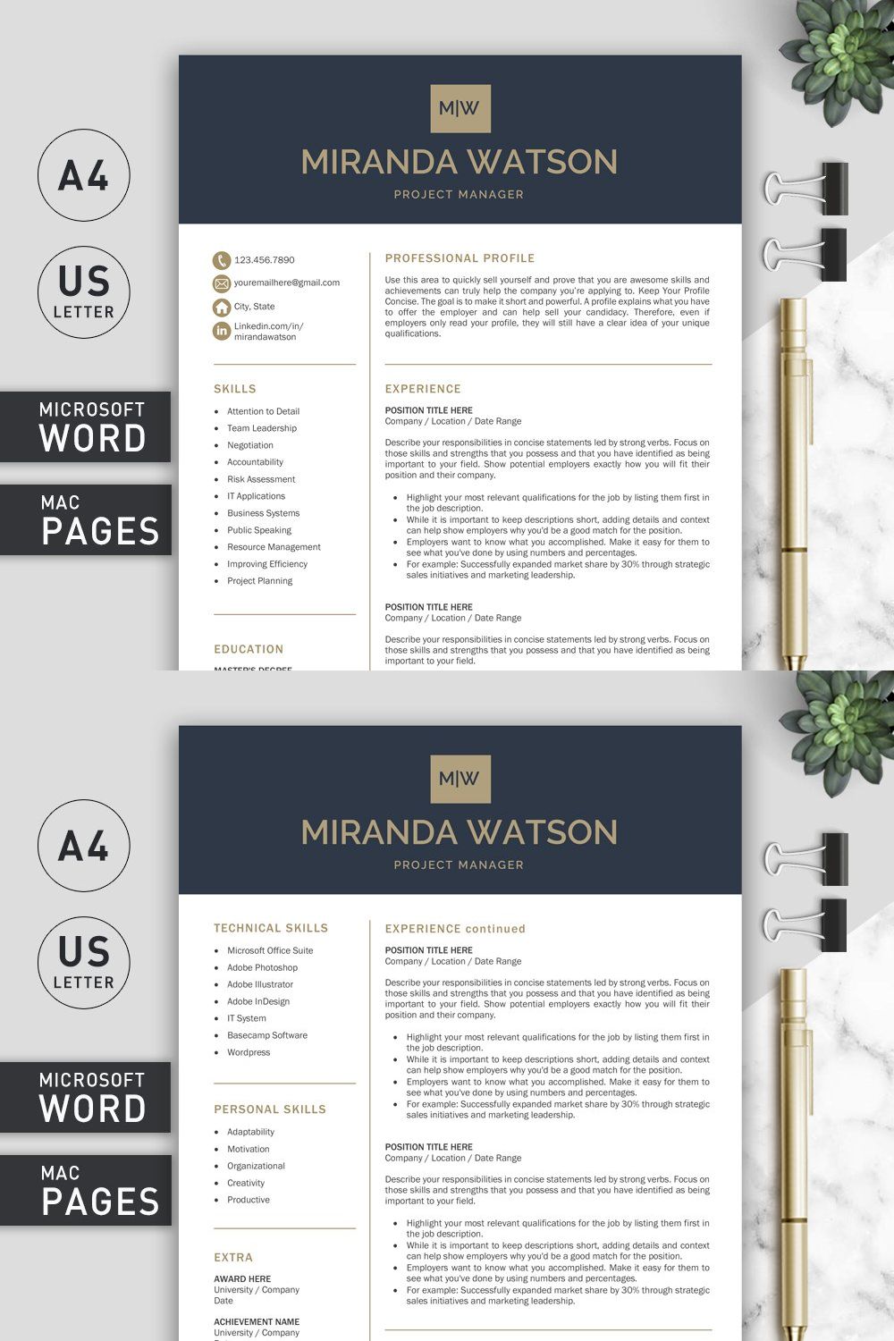 Resume Template | CV Template pinterest preview image.