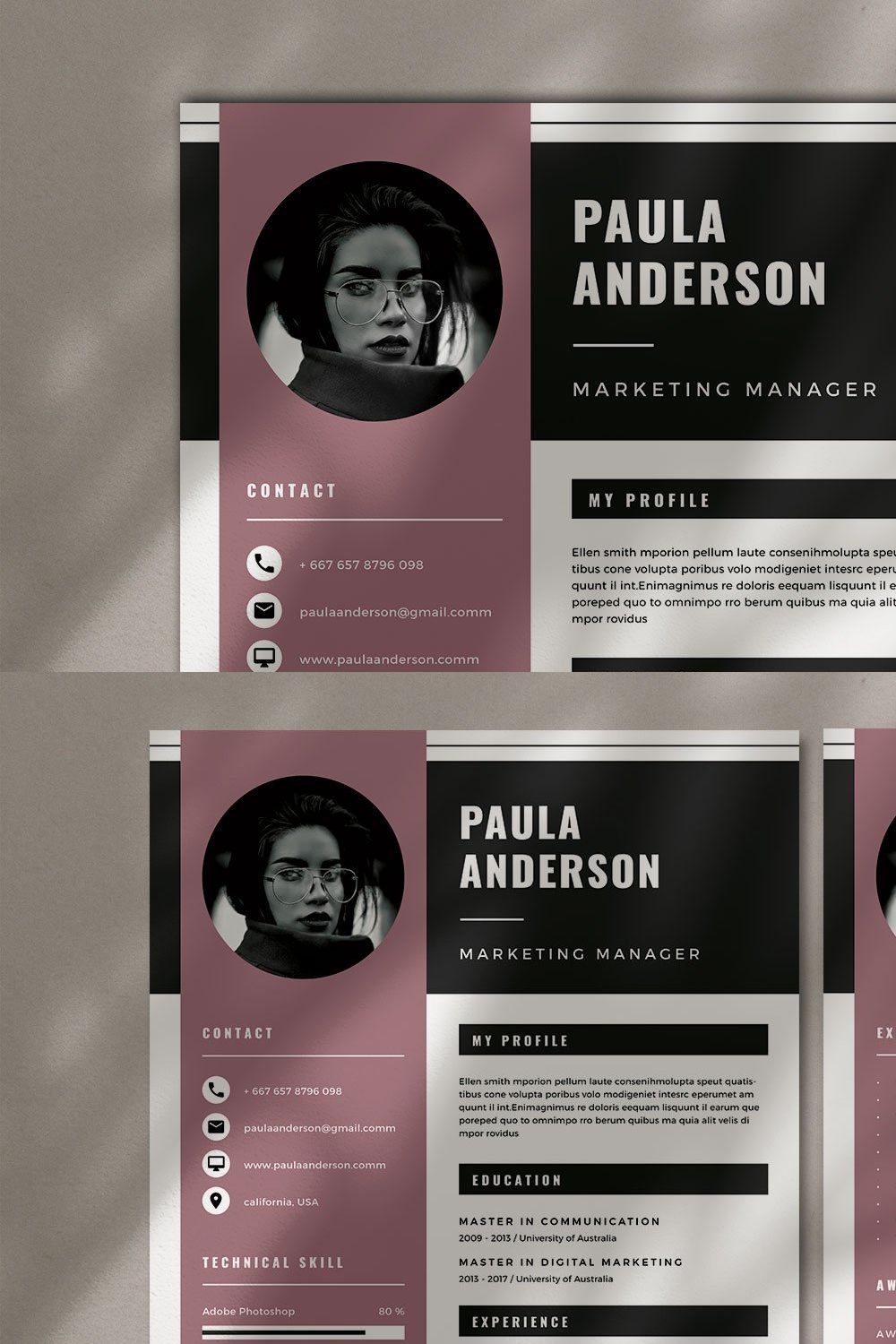 Resume Template / Cv Template pinterest preview image.