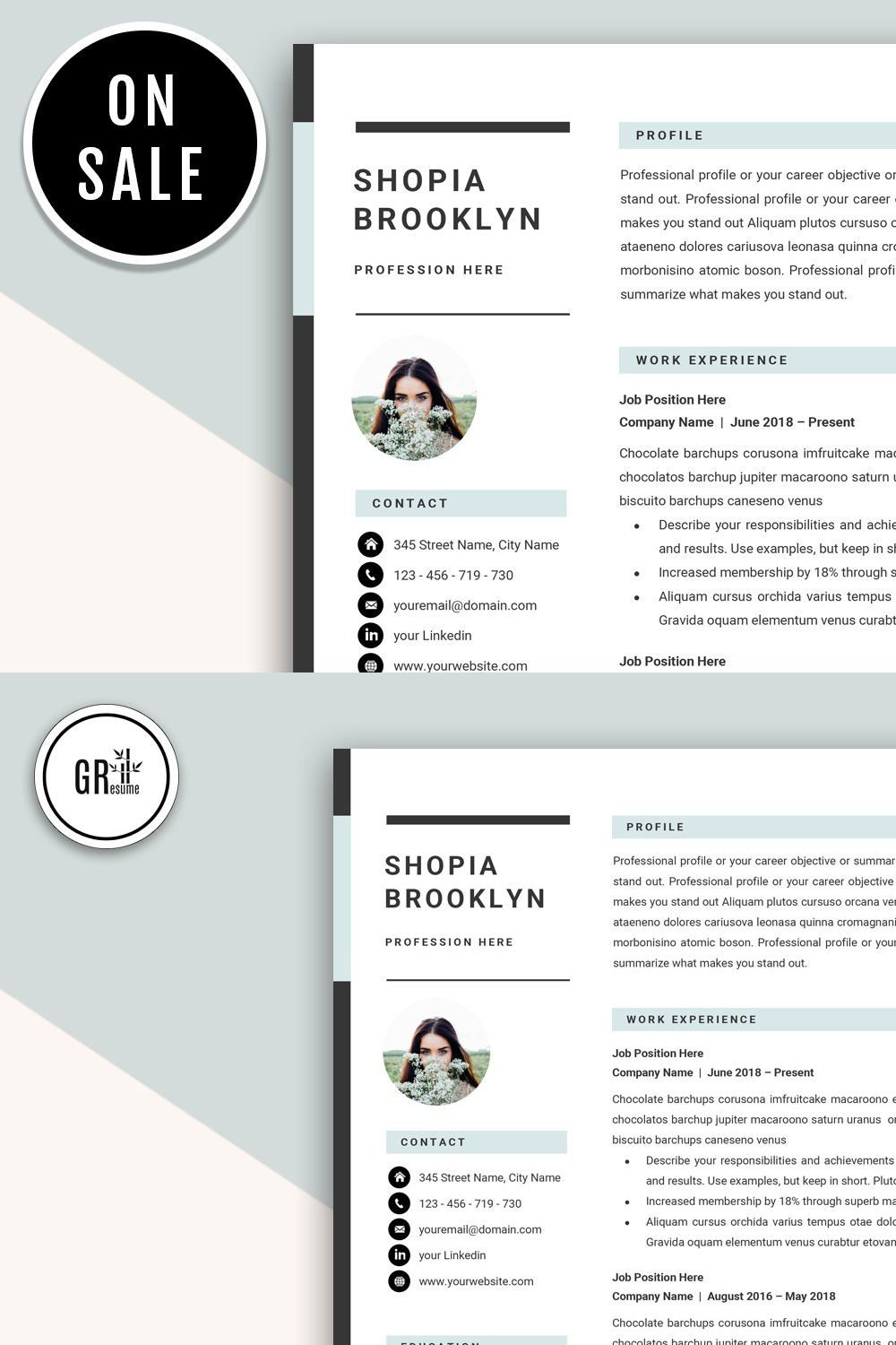 Resume Template CV Template for Word pinterest preview image.