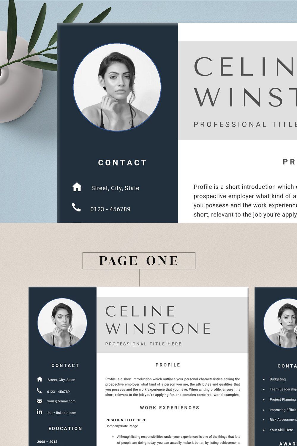 Resume Template/ CV Word pinterest preview image.