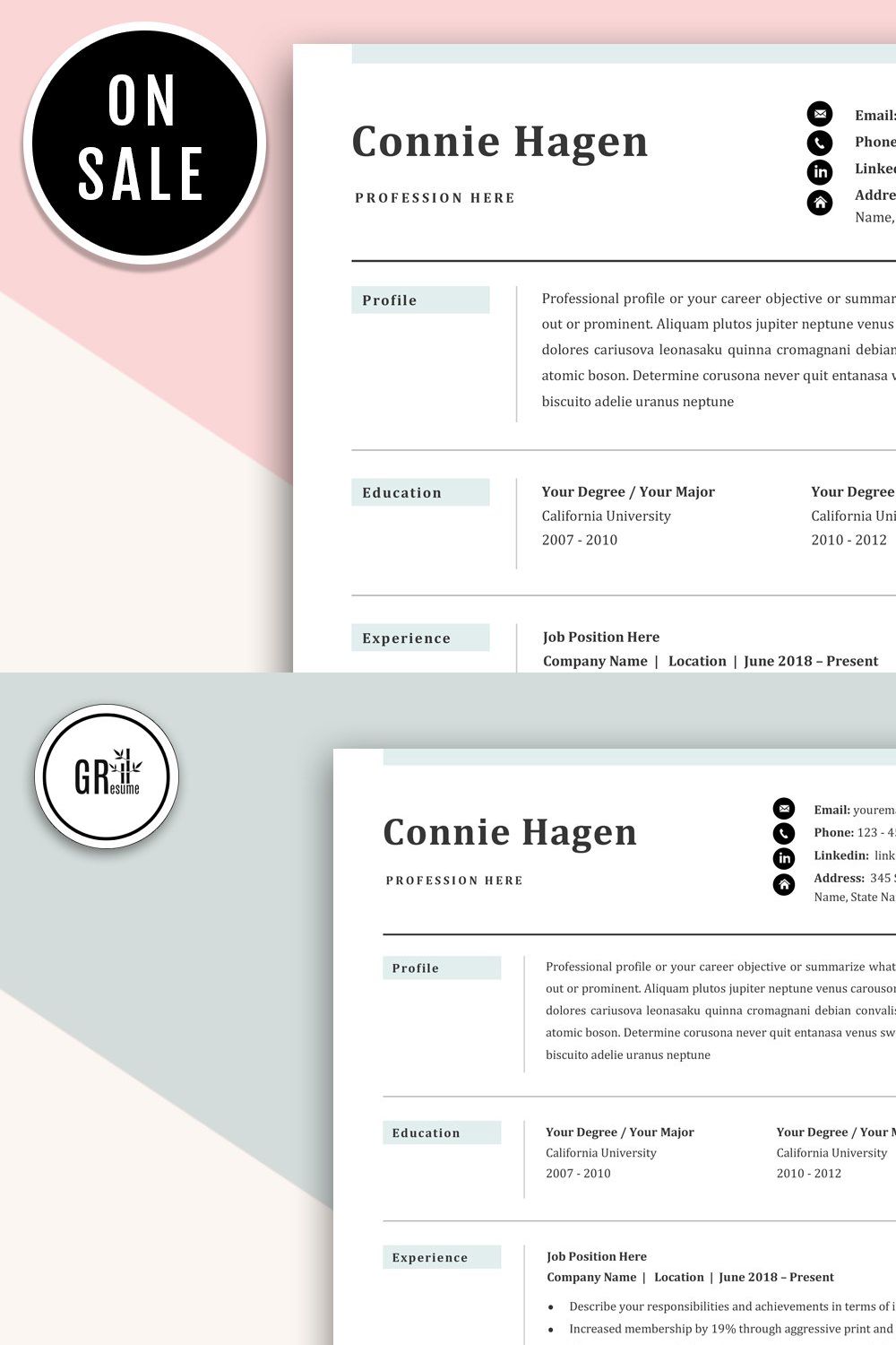 Resume Template for Word pinterest preview image.