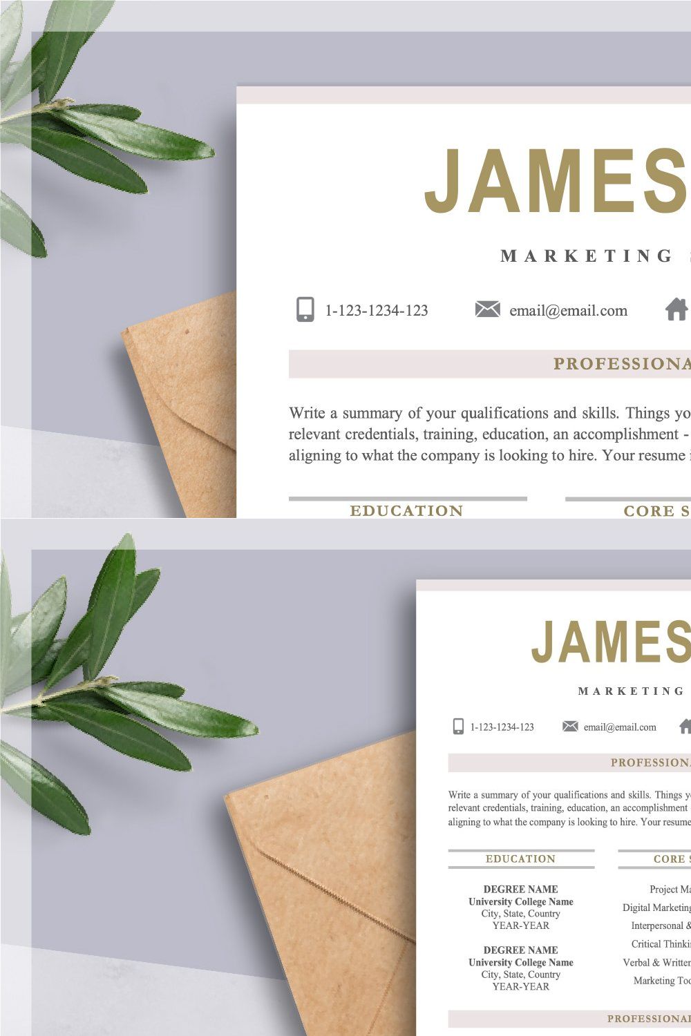 Resume Template | Free Cover Letter pinterest preview image.