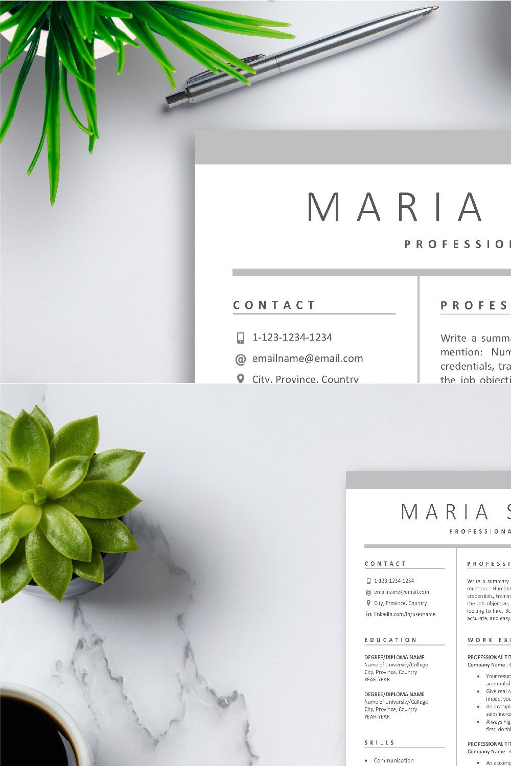 Resume Template & Free Cover Letter pinterest preview image.