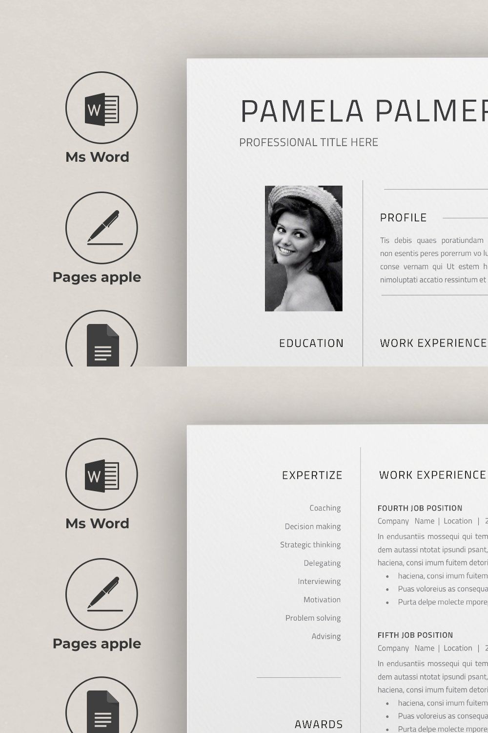 Resume Template Google Docs / Word pinterest preview image.