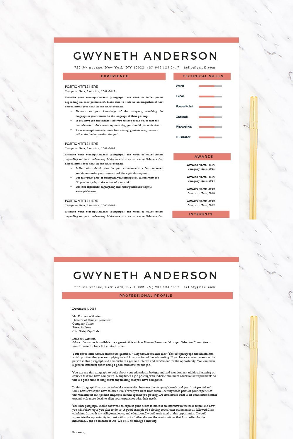 Resume Template "Gwyneth" pinterest preview image.