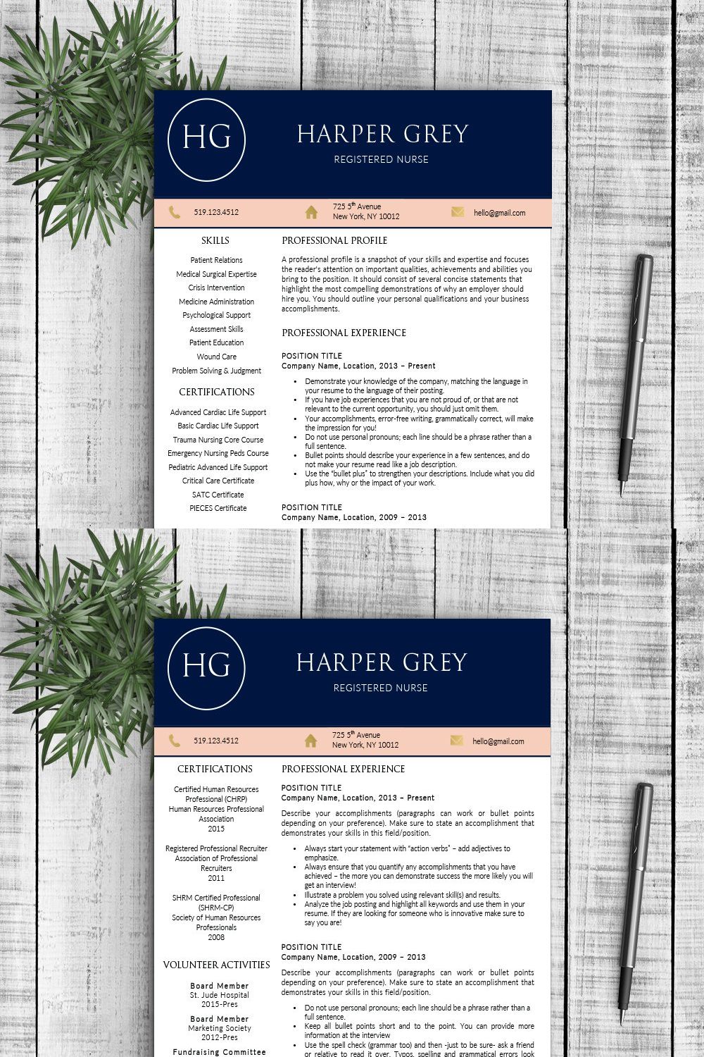 Resume Template - Harper G pinterest preview image.