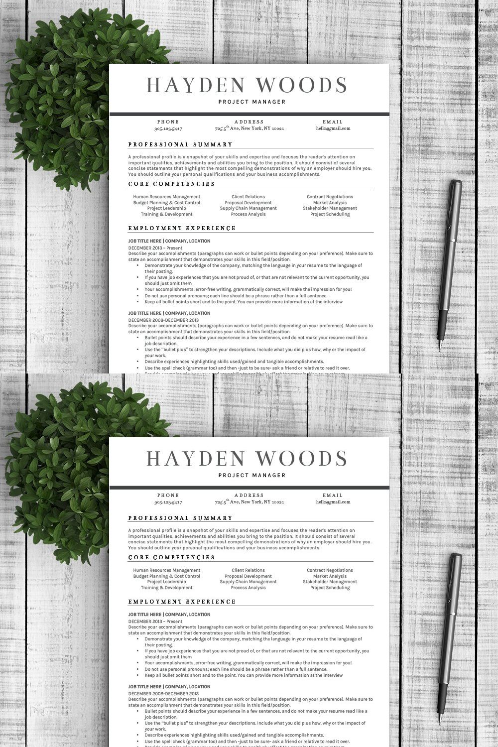Resume Template "Hayden" pinterest preview image.