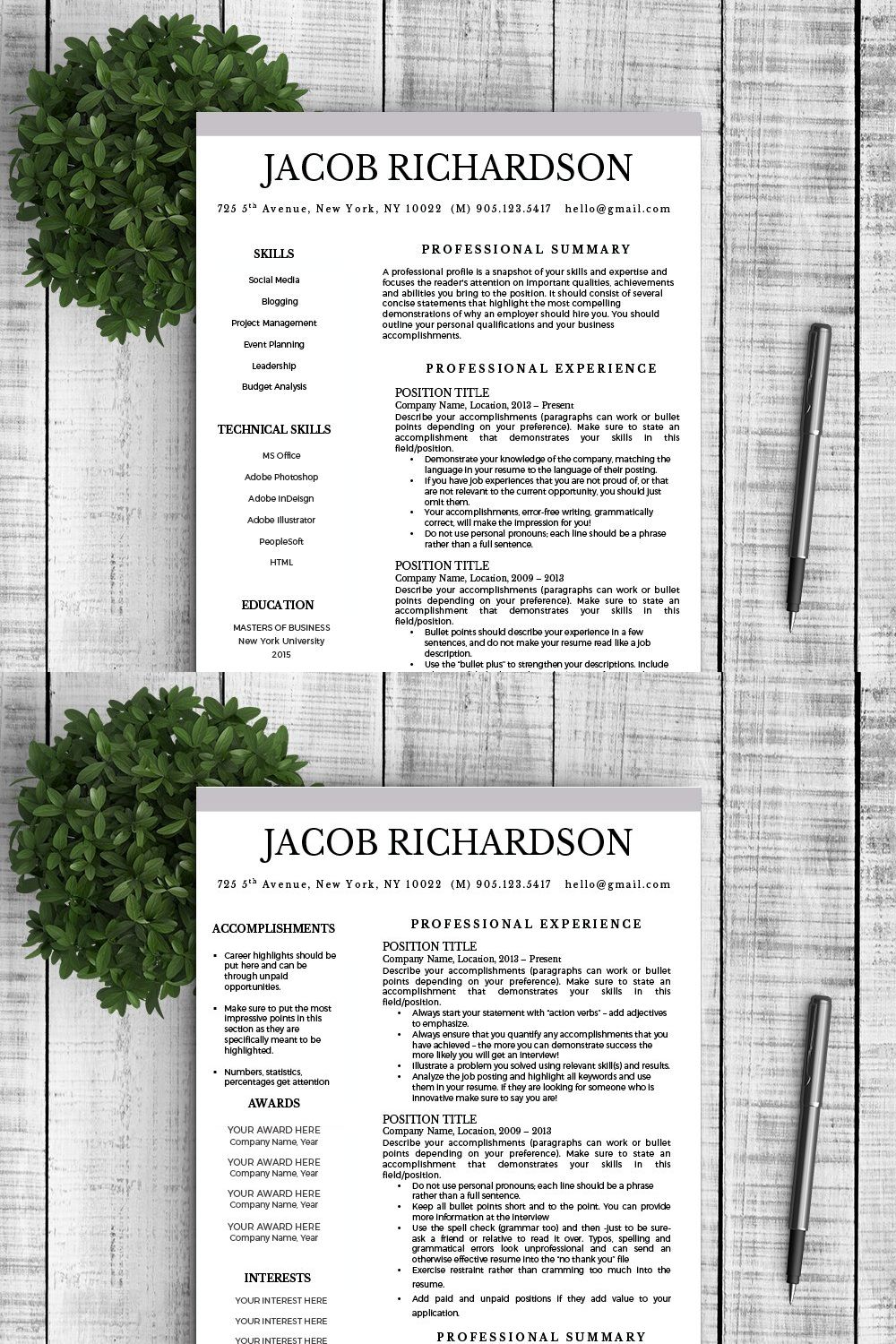 Resume Template "Jacob" pinterest preview image.