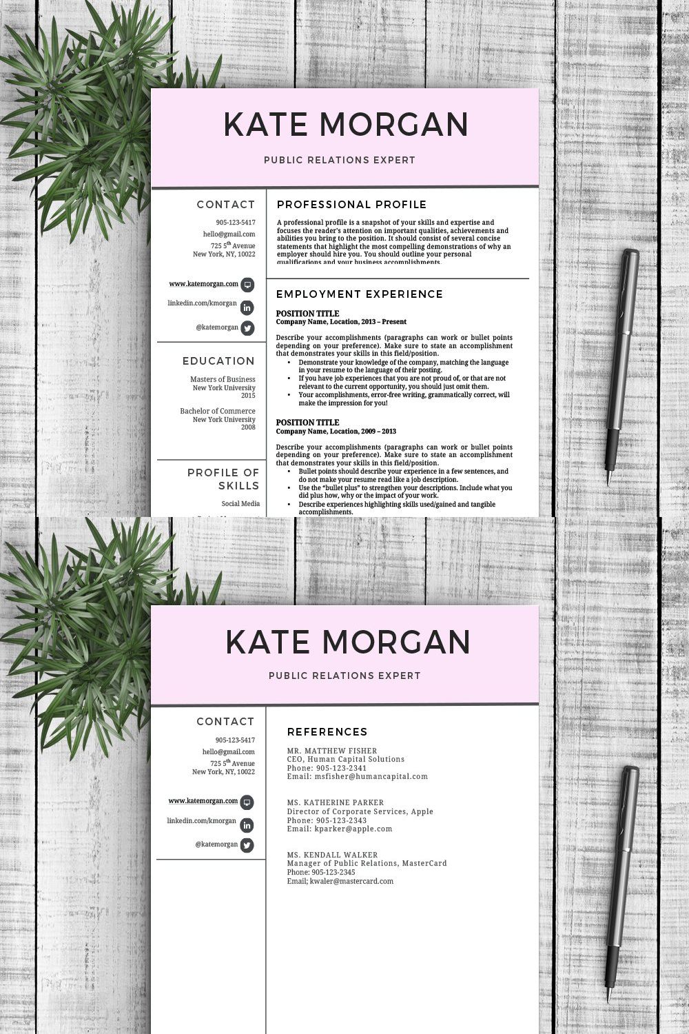 Resume Template "Kate" pinterest preview image.