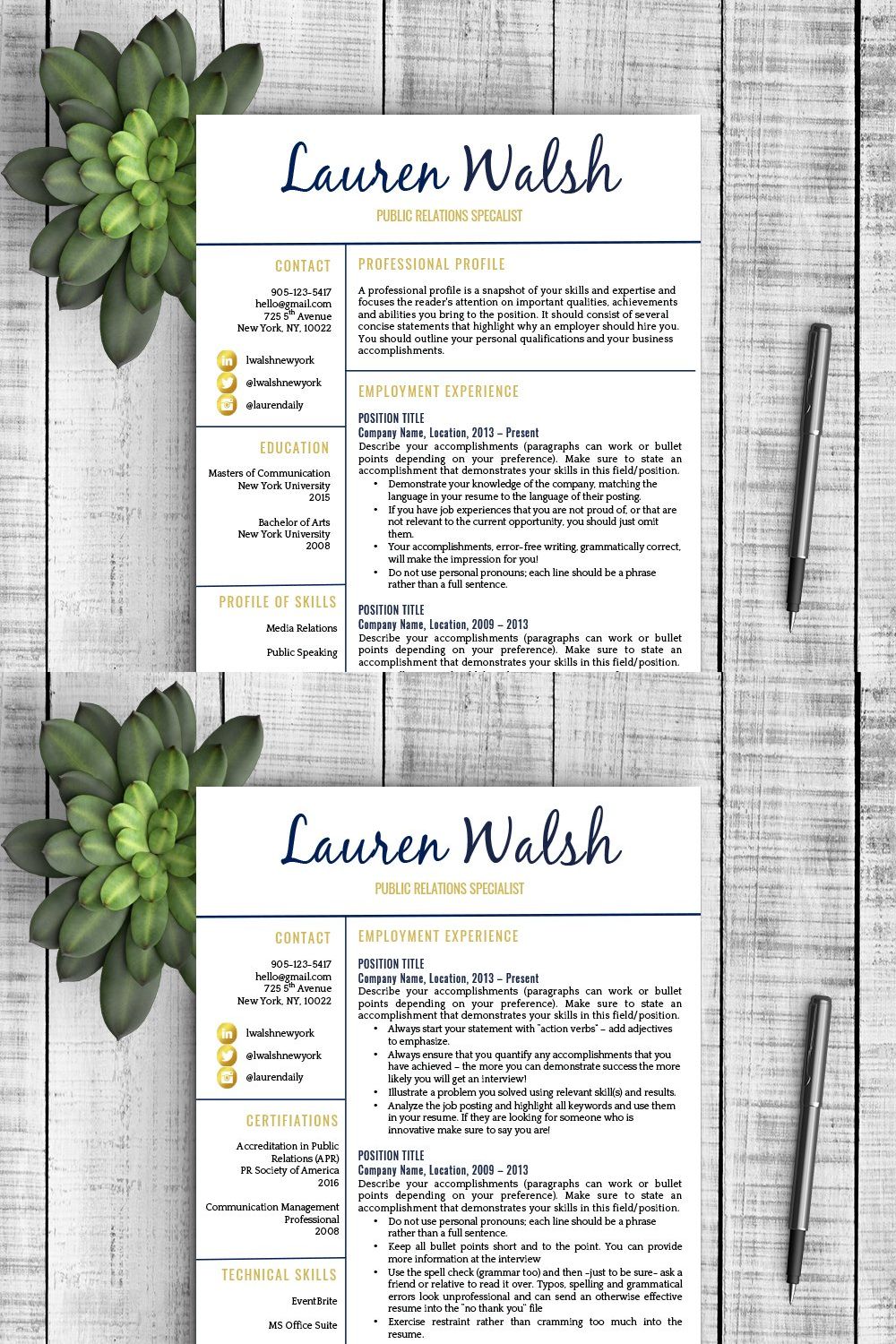 Resume Template - Lauren pinterest preview image.