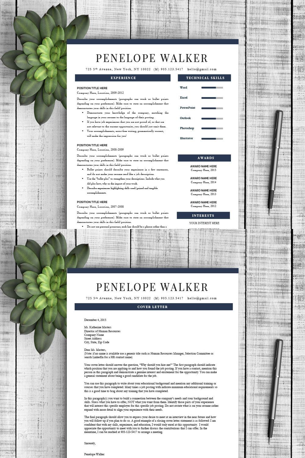 Resume Template "Penelope" pinterest preview image.