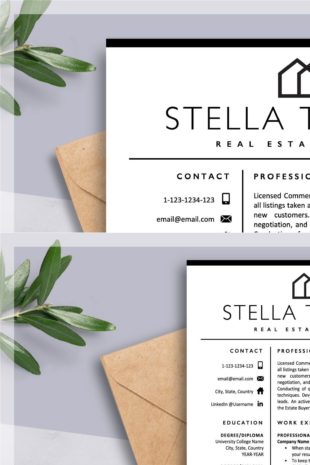 Resume Template Real Estate Agent CV pinterest preview image.