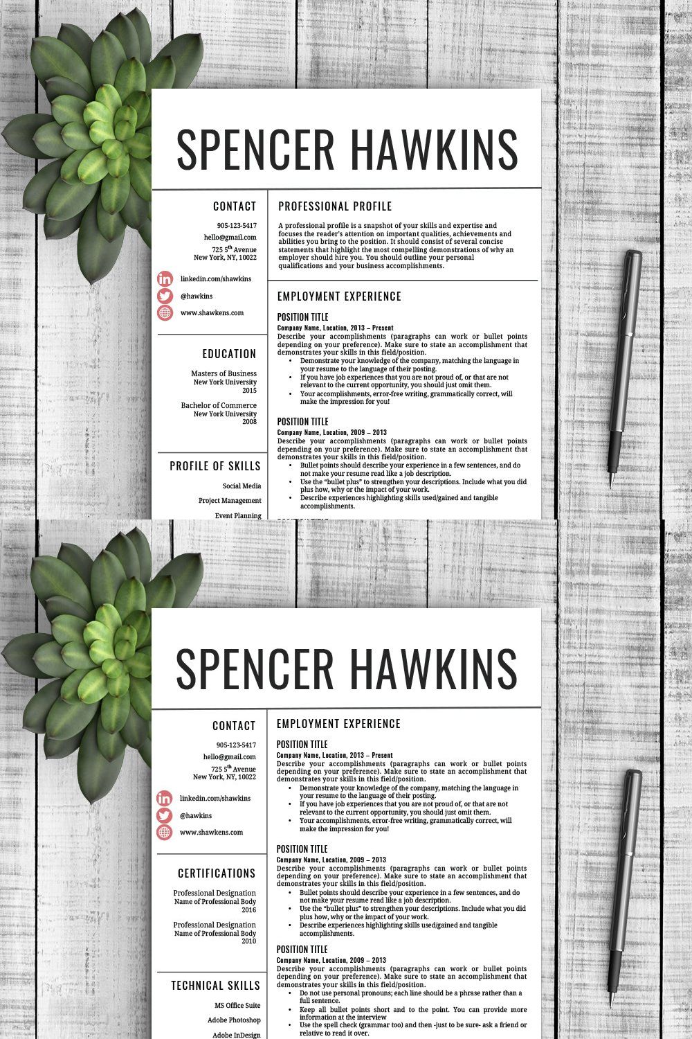Resume Template "Spencer" pinterest preview image.